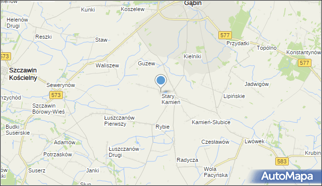 mapa Stary Kamień, Stary Kamień gmina Gąbin na mapie Targeo
